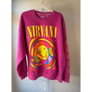Nirvana Smiley Face Tie Dye Graphic Sweatshirt Pink Yellow